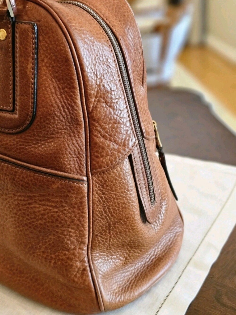Longchamp Cosmos Large Brown Pebble Leather Tote Satchel Zip Closure Gold France - Picture 4 of 16